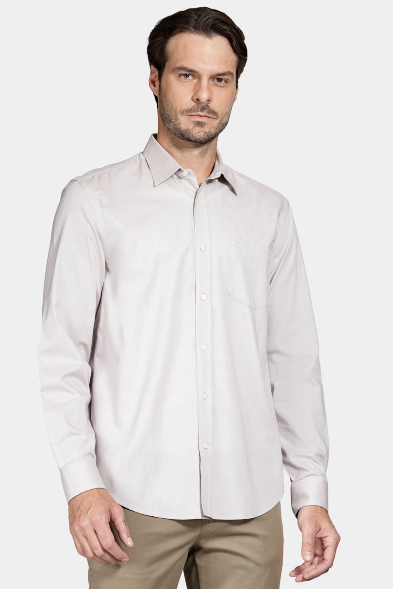 Camisa Manga Longa Regular Malha Algodão Pinpoint Areia