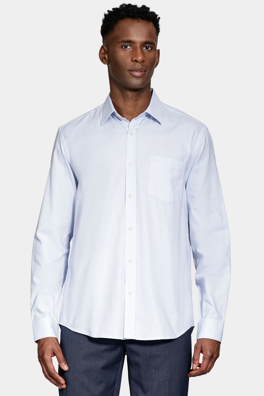 Camisa Manga Longa Regular Malha Algodão Pinpoint Azul Claro — foto 2 de 7