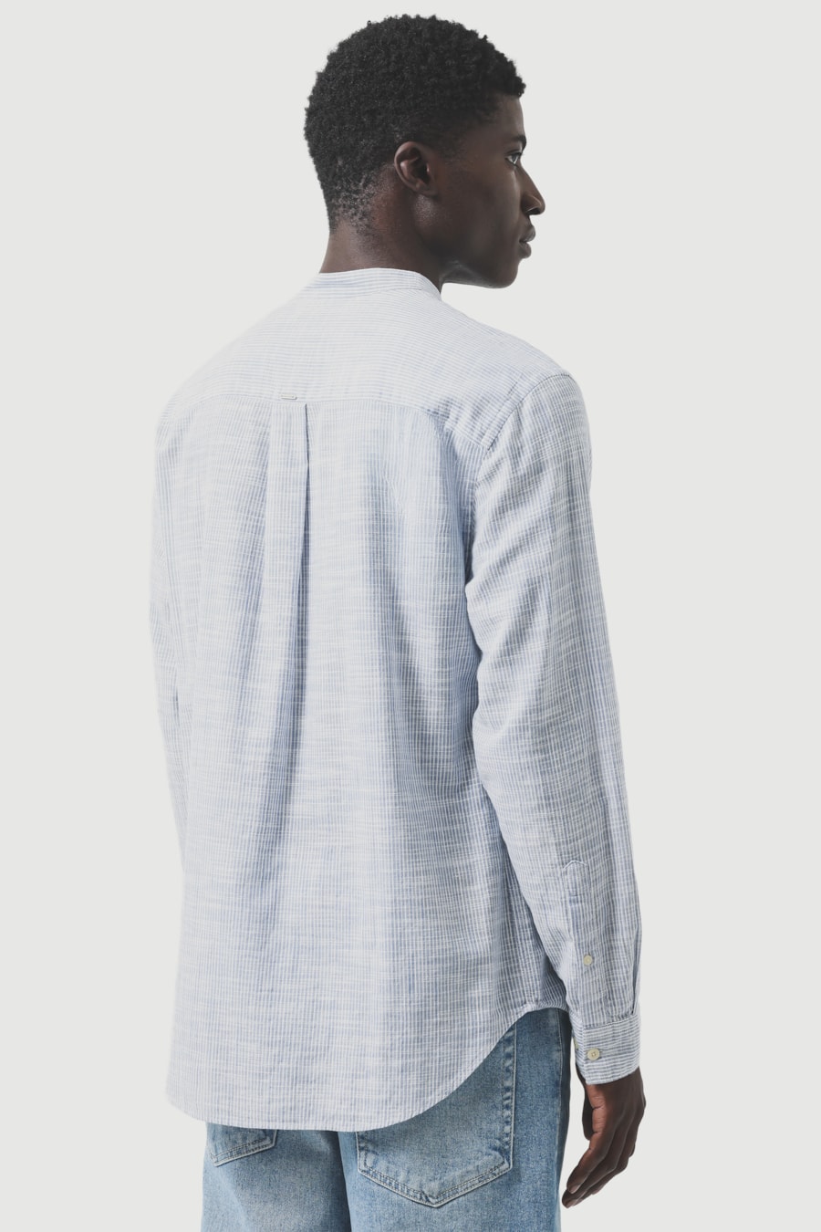 Camisa Manga Longa Regular Mandarin Flame Listrada Azul C/Branco — foto 4 de 6