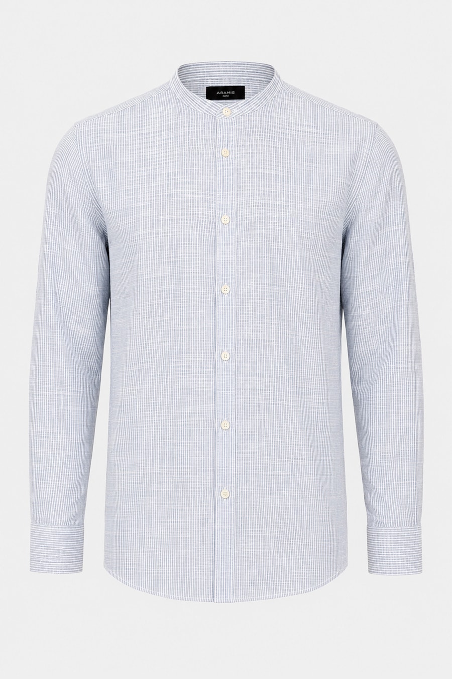 Camisa Manga Longa Regular Mandarin Flame Listrada Azul C/Branco — foto 5 de 6