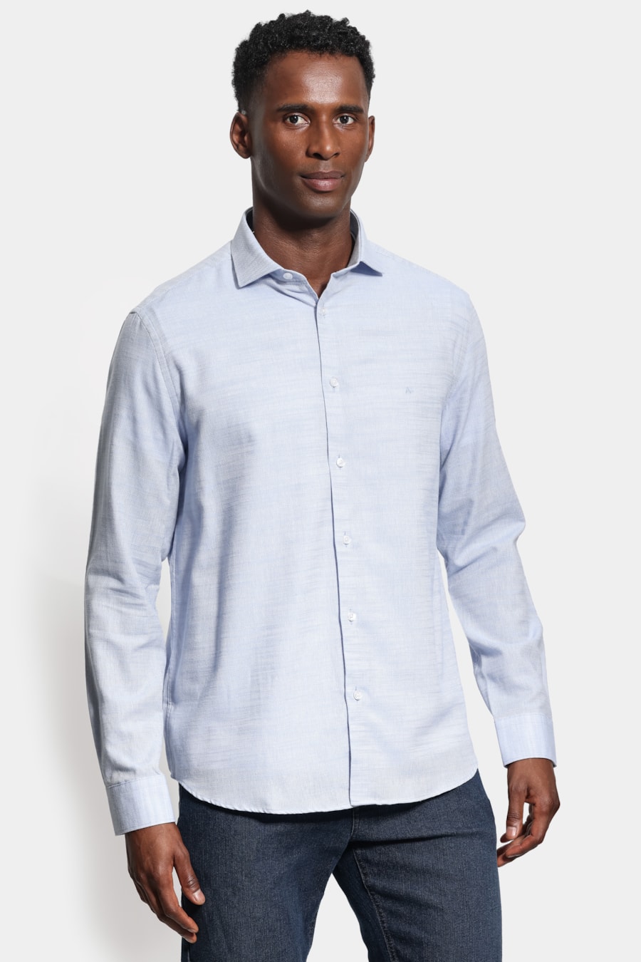 Camisa Manga Longa Regular Maquinetada Azul Claro — foto 1 de 6