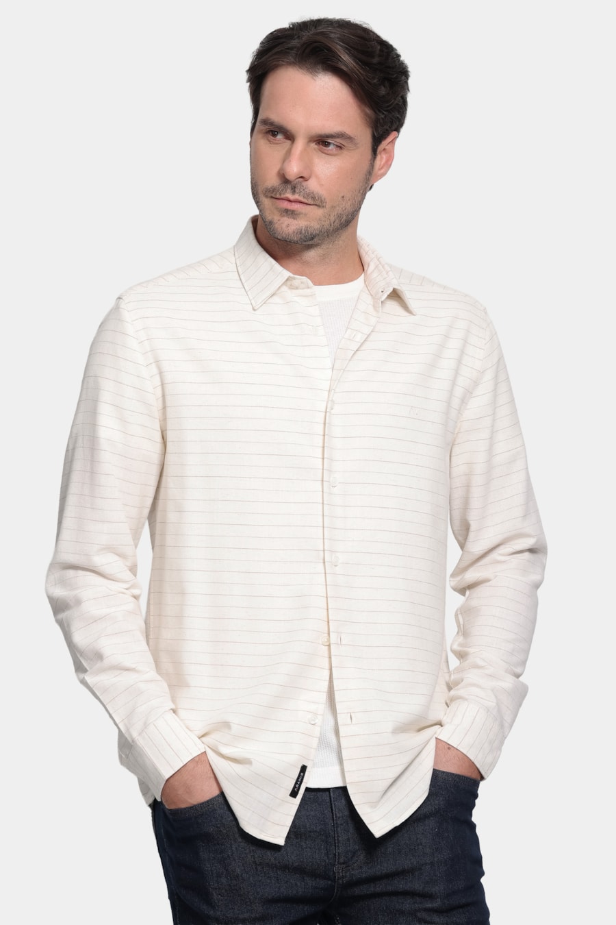 Camisa Manga Longa Regular Maquinetada Pontilhada Natural — foto 1 de 7