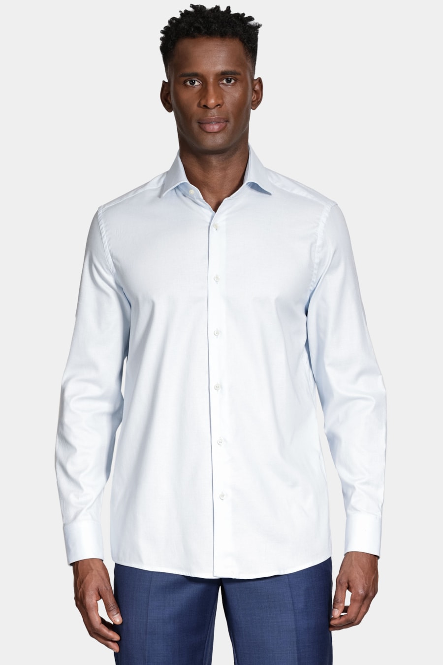 Camisa Manga Longa Regular Maquinetada Stretch Azul Claro — foto 1 de 8
