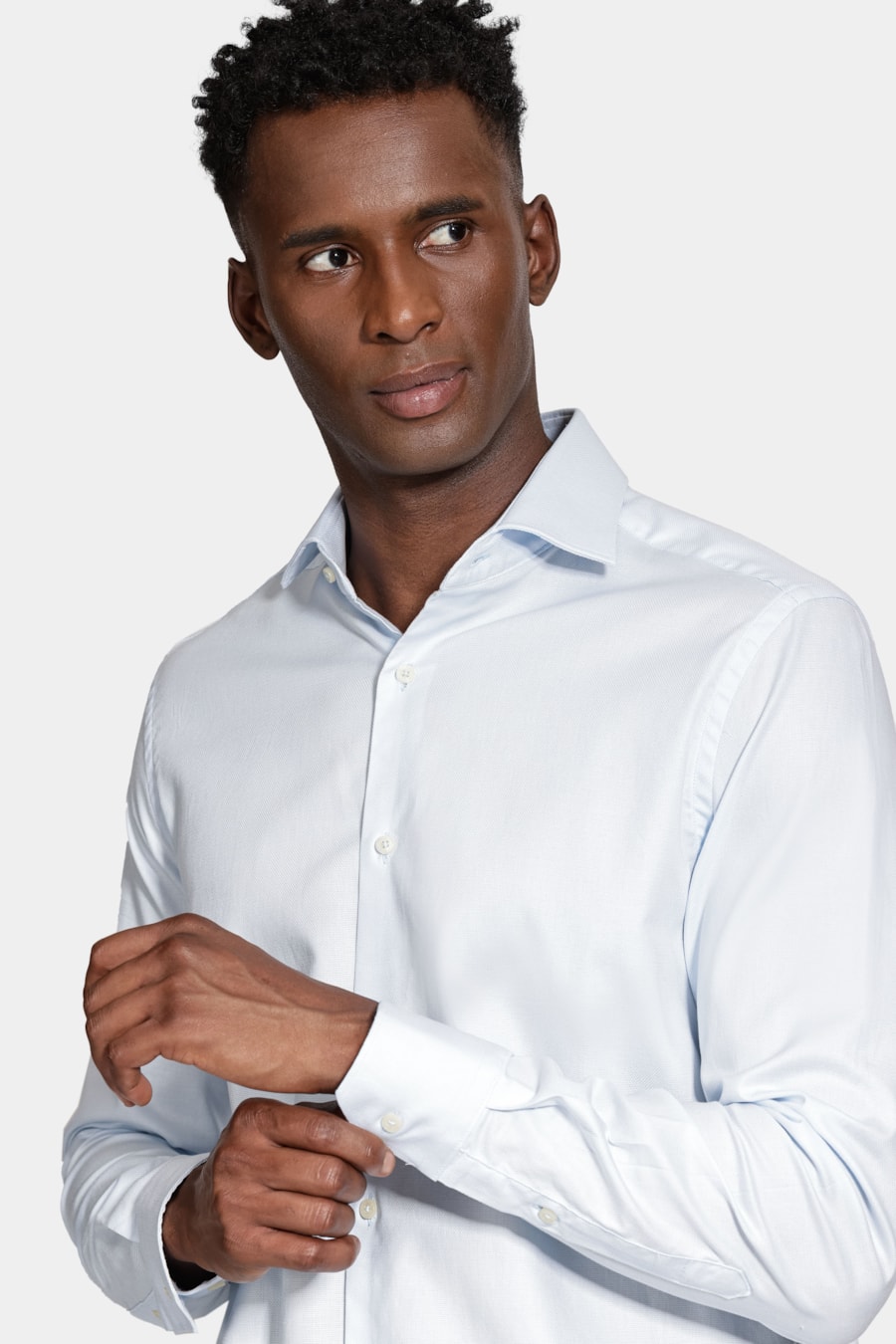 Camisa Manga Longa Regular Maquinetada Stretch Azul Claro — foto 3 de 8