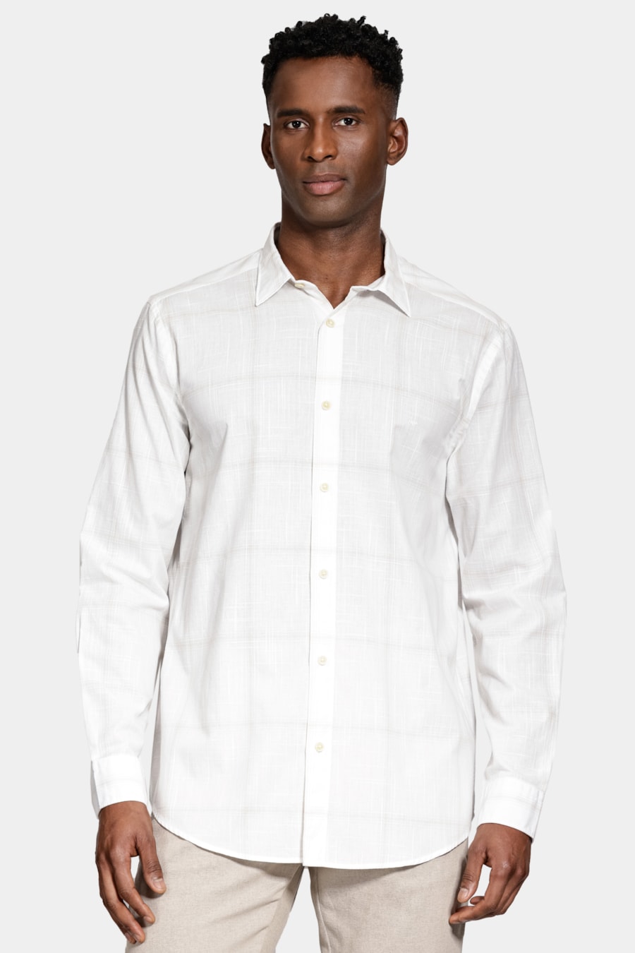 Camisa Manga Longa Regular Maxi Xadrez Branco C/Caqui — foto 1 de 6