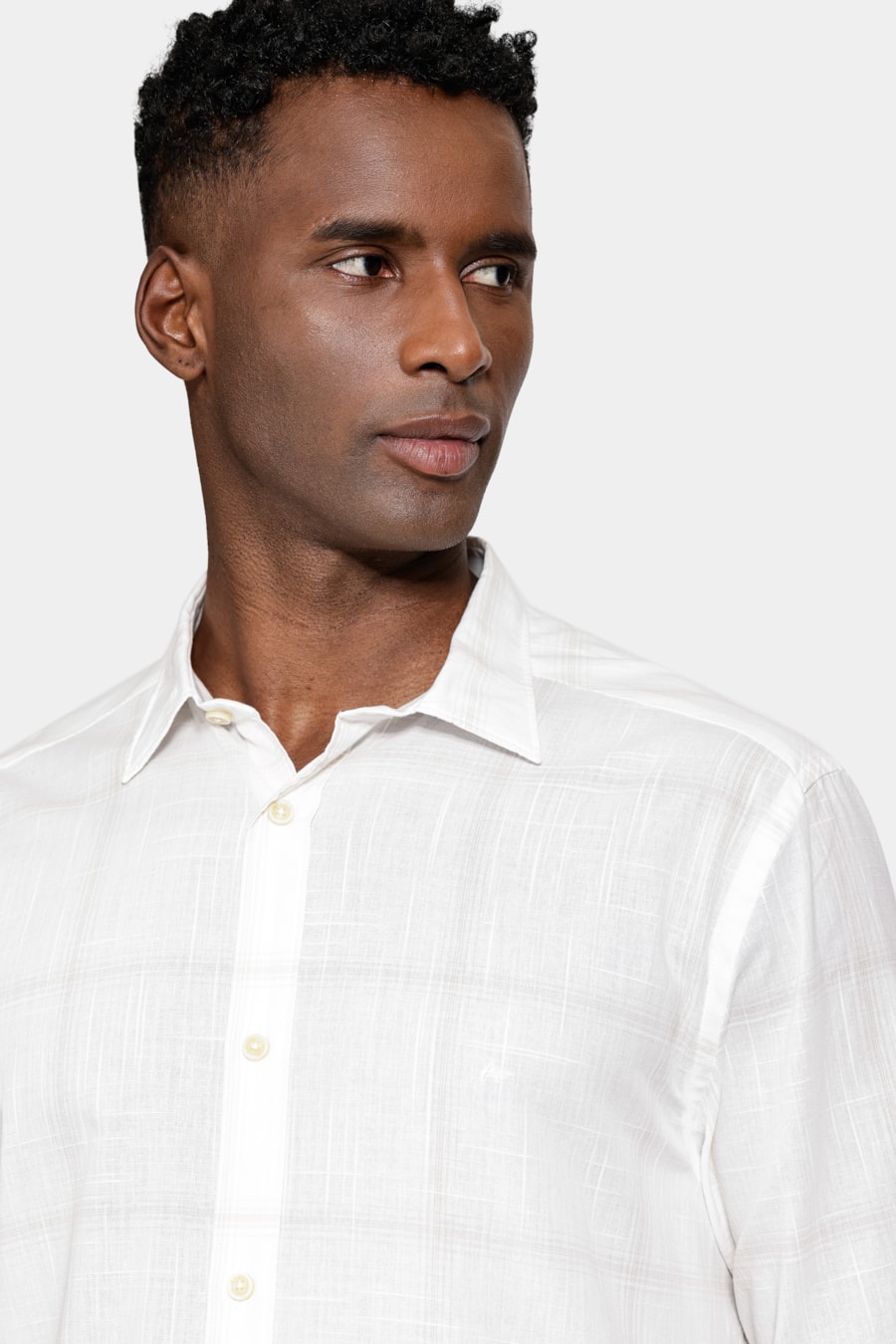 Camisa Manga Longa Regular Maxi Xadrez Branco C/Caqui — foto 3 de 6