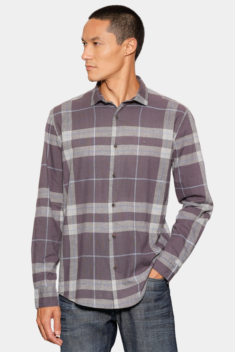 Camisa Manga Longa Regular Maxi Xadrez Mescla Cinza Mescla C/ Navy