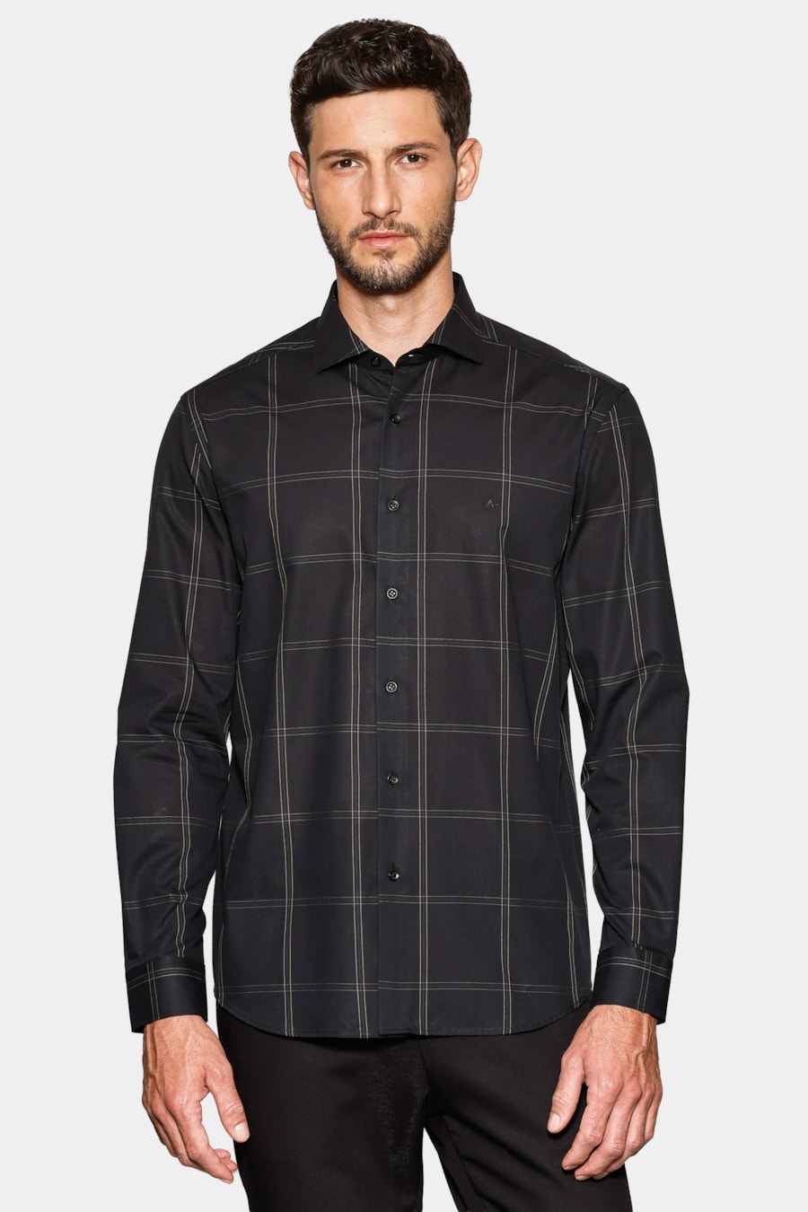 Camisa Manga Longa Regular Maxi Xadrez Preto C/Verde — foto 1 de 6