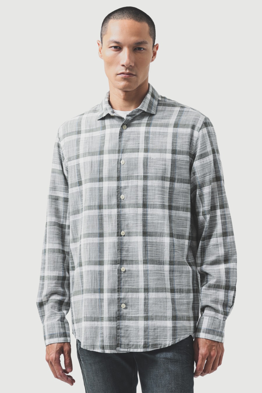 Camisa Manga Longa Regular Maxi Xadrez Verde Militar C/ Azul — foto 1 de 7
