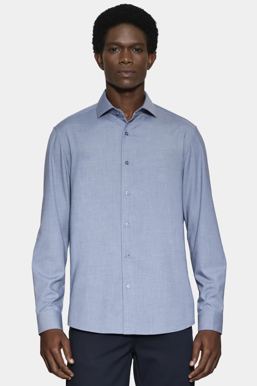 Camisa Manga Longa Regular Melange Antibactéria Azul — foto 1 de 7