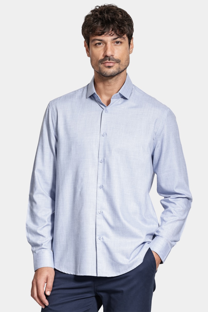 Camisa Manga Longa Regular Melange Azul Escuro