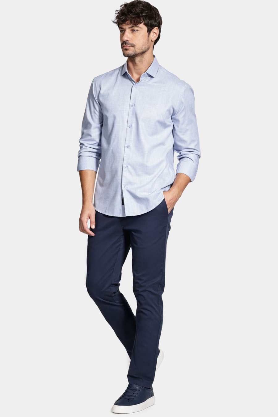Camisa Manga Longa Regular Melange Azul Escuro — foto 2 de 6