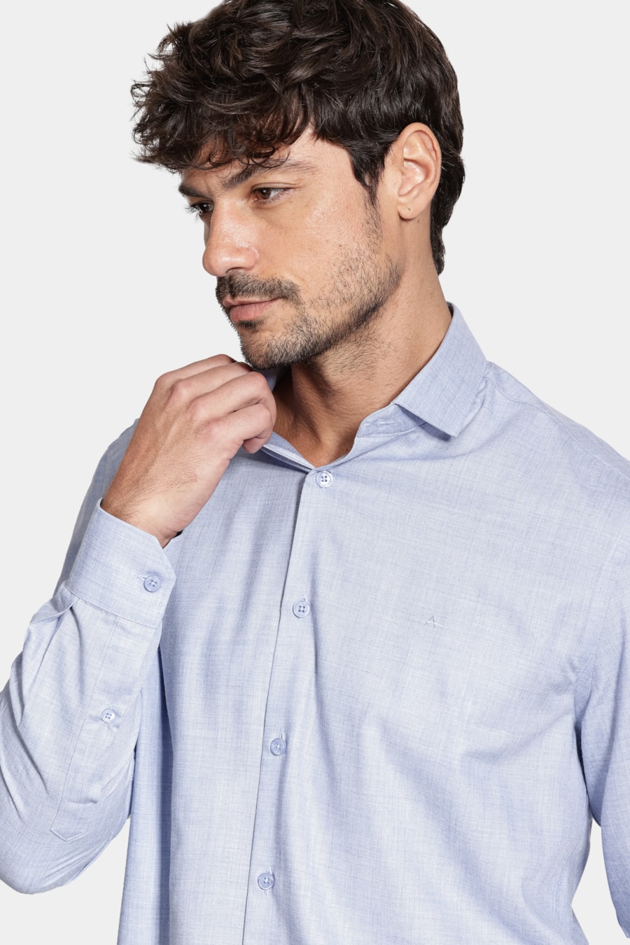Camisa Manga Longa Regular Melange Azul Escuro — foto 3 de 6
