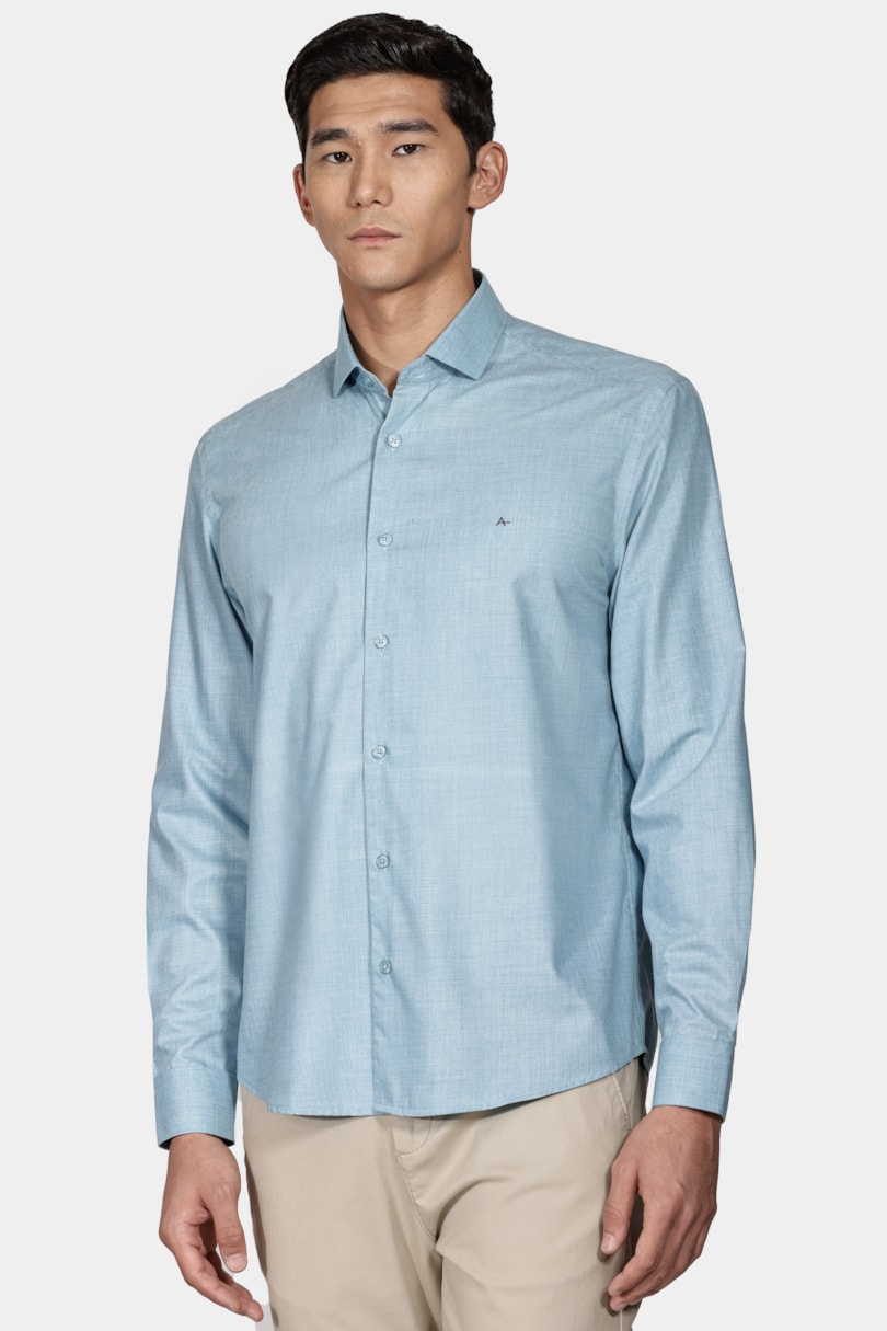 Camisa Manga Longa Regular Melange Azul Turquesa