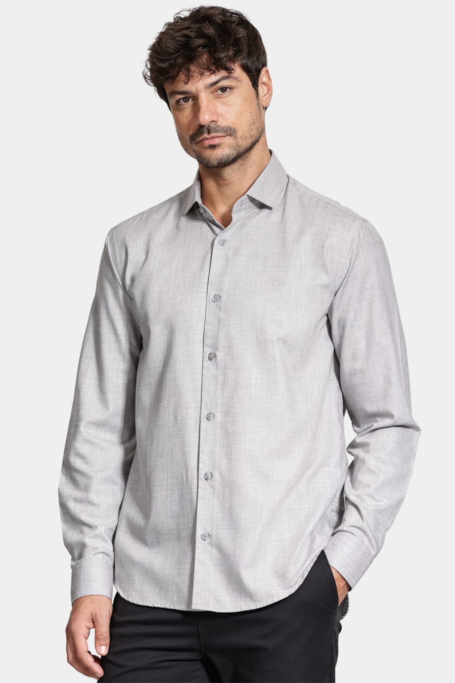 Camisa Manga Longa Regular Melange Cinza — foto 1 de 6