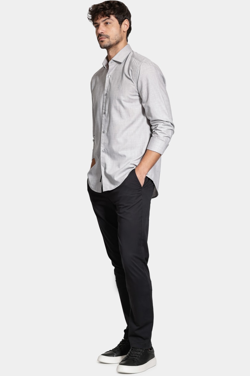 Camisa Manga Longa Regular Melange Cinza