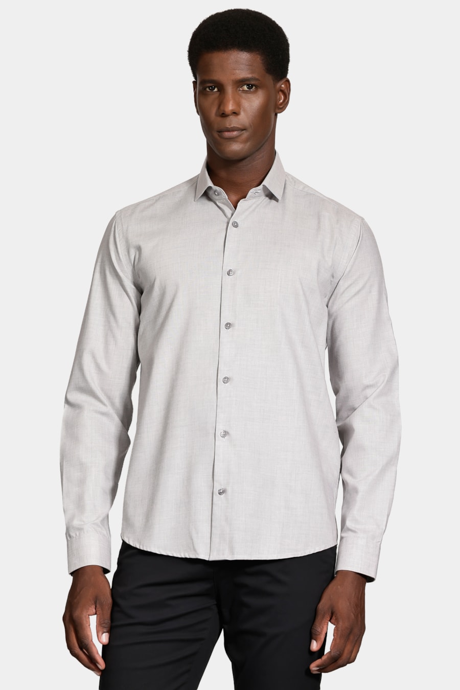 Camisa Manga Longa Regular Melange Cinza Claro — foto 1 de 6