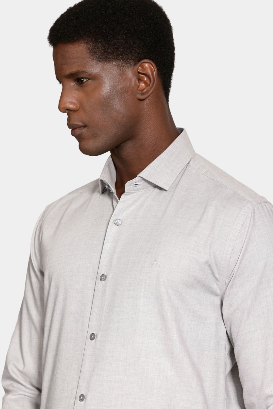 Camisa Manga Longa Regular Melange Cinza Claro — foto 3 de 6