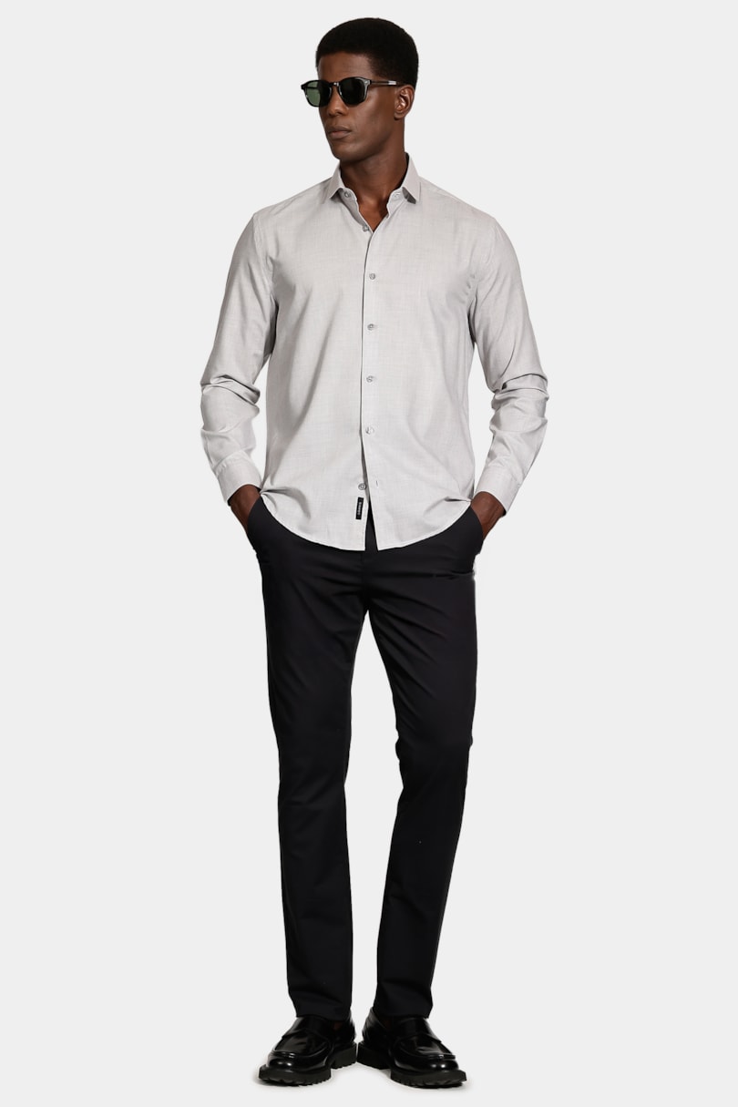 Camisa Manga Longa Regular Melange Cinza Claro