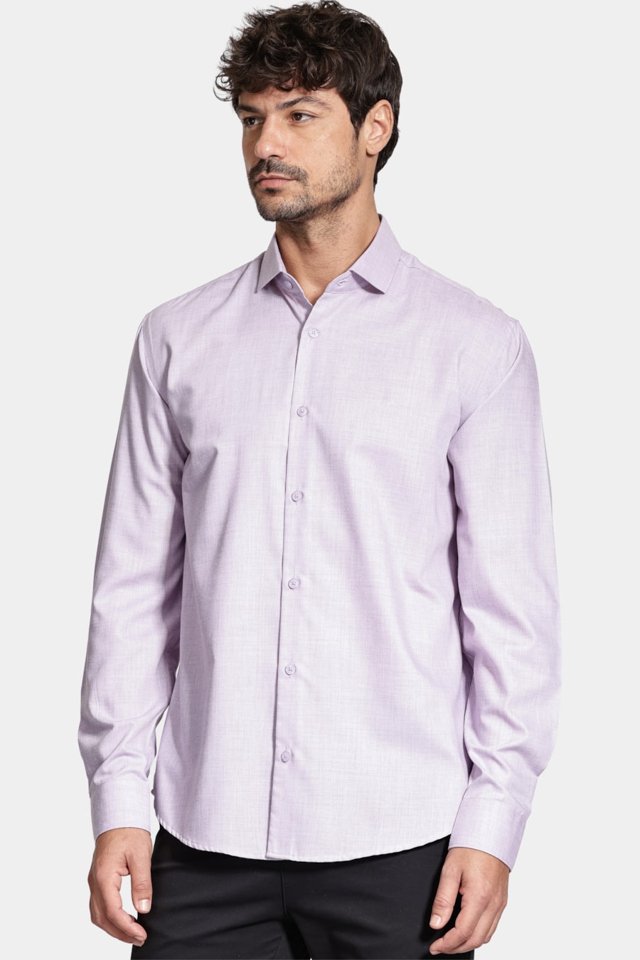 Camisa Manga Longa Regular Melange Lilas — foto 1 de 6