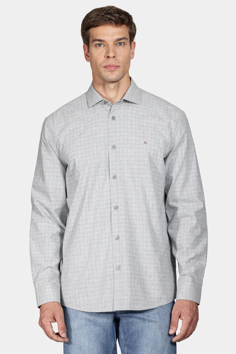 Camisa Manga Longa Regular Mescla Xadrez Cinza