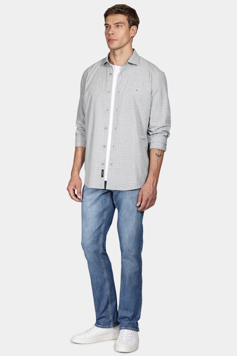 Camisa Manga Longa Regular Mescla Xadrez Cinza