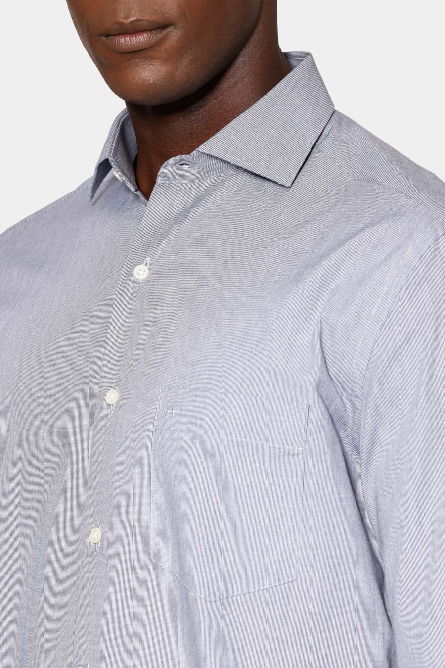 Camisa Manga Longa Regular Micro Xadrez Bolso Azul C/Branco — foto 3 de 6