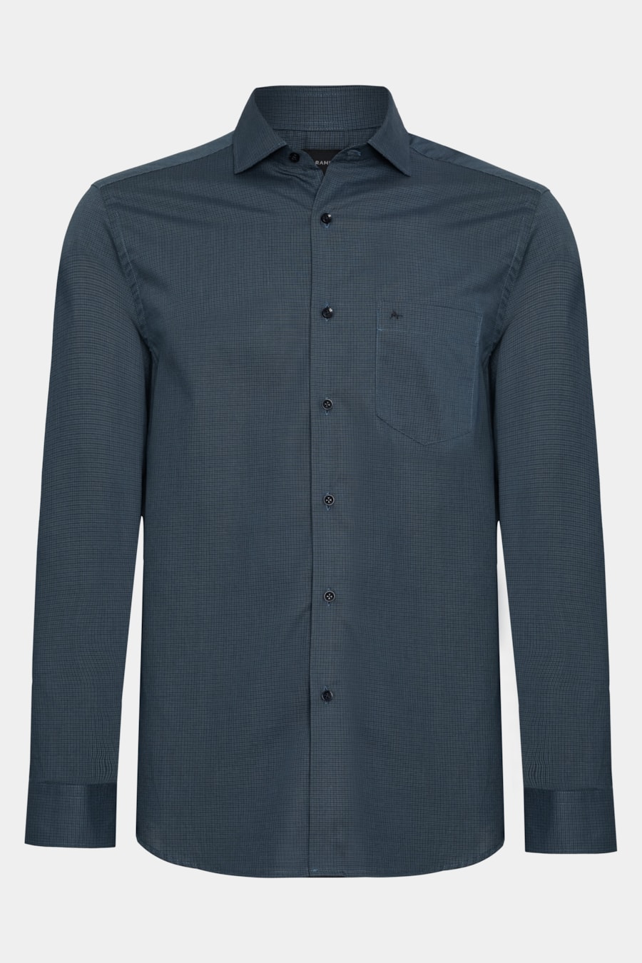 Camisa Manga Longa Regular Micro Xadrez Bolso Marinho C/Cinza — foto 5 de 6