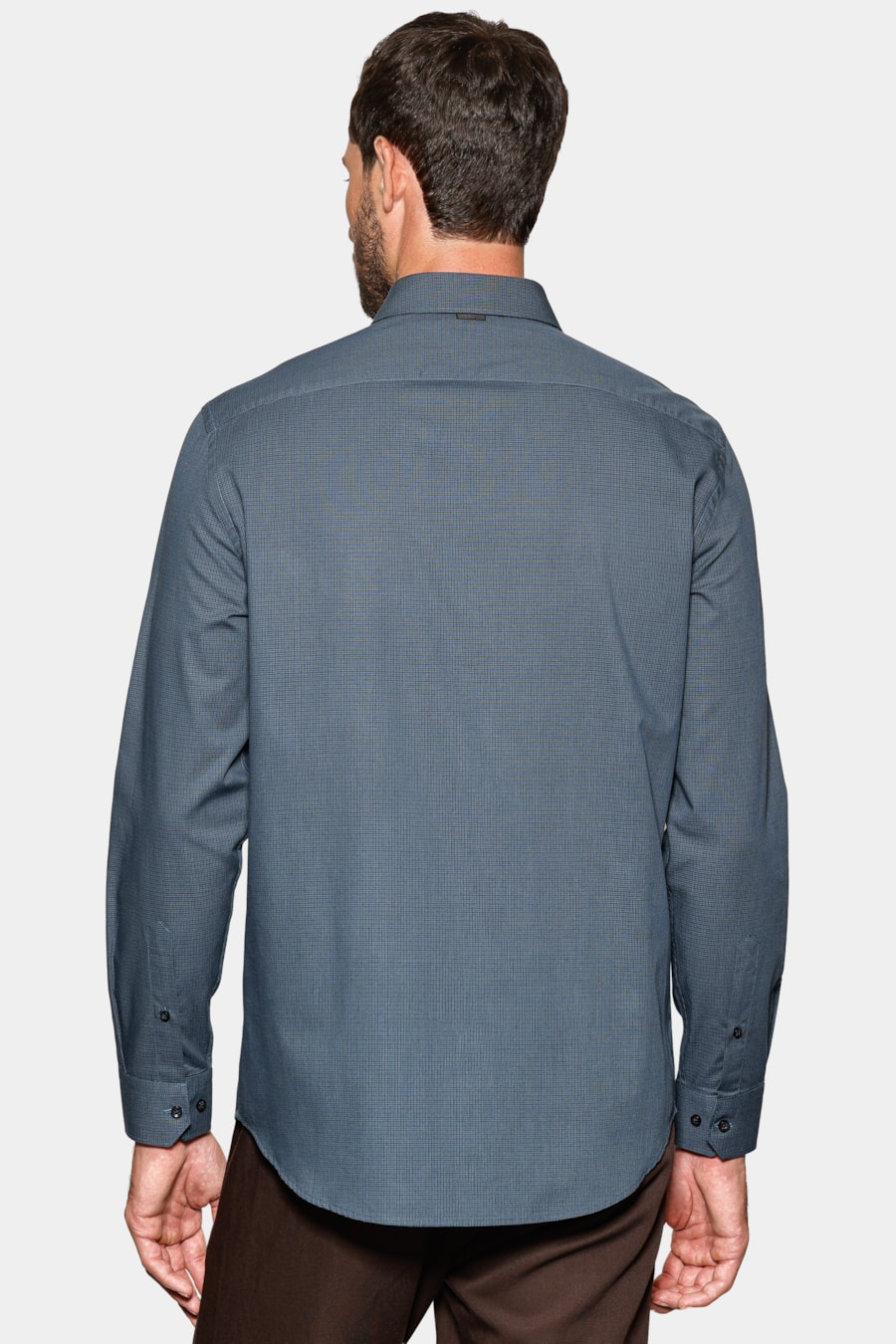 Camisa Manga Longa Regular Micro Xadrez Bolso Marinho C/Cinza — foto 4 de 6