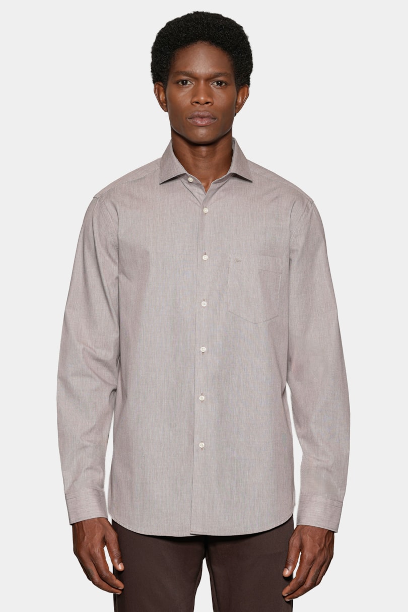 Camisa Manga Longa Regular Micro Xadrez Bolso Off White C/ Café