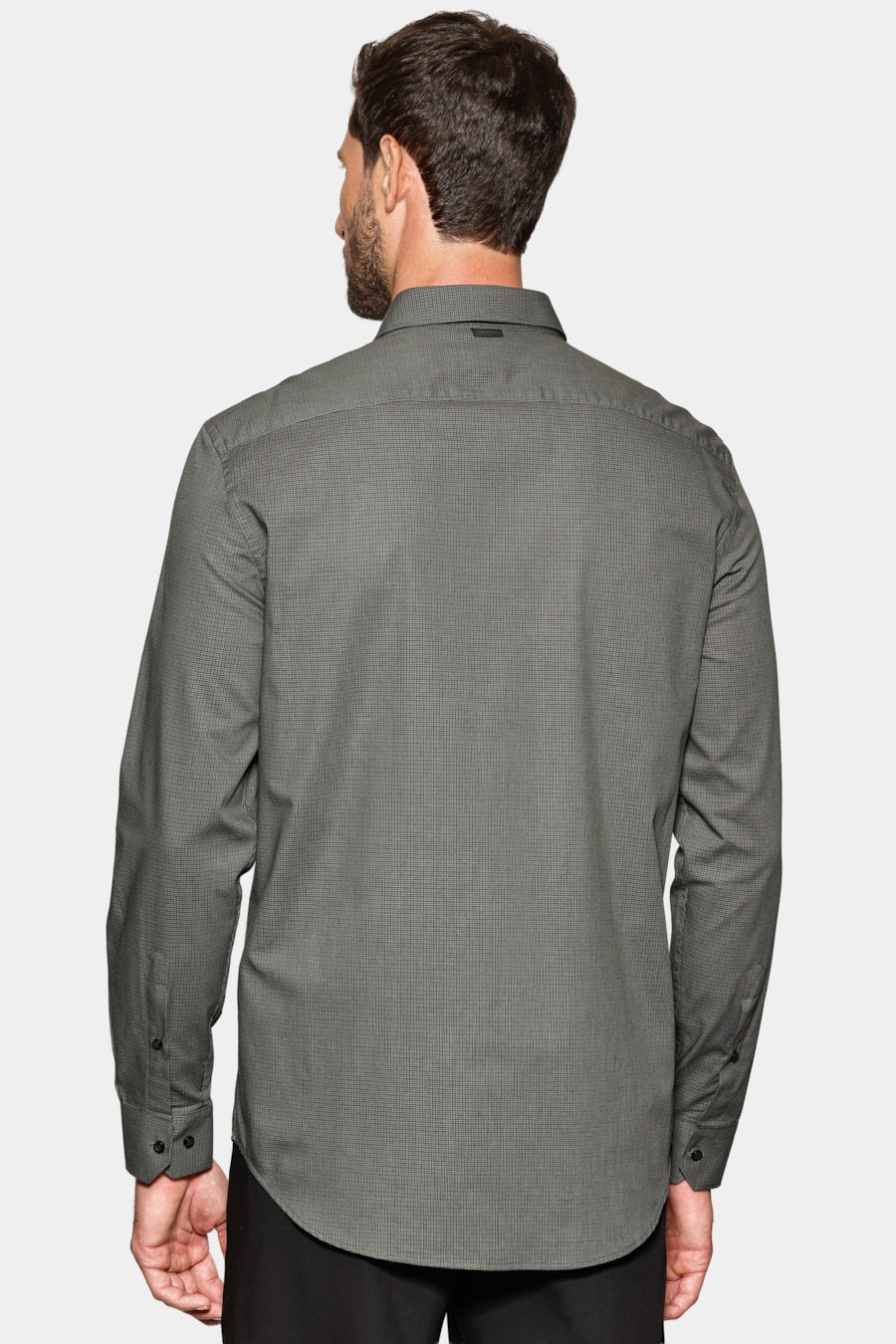 Camisa Manga Longa Regular Micro Xadrez Bolso Preto C/Verde — foto 3 de 5