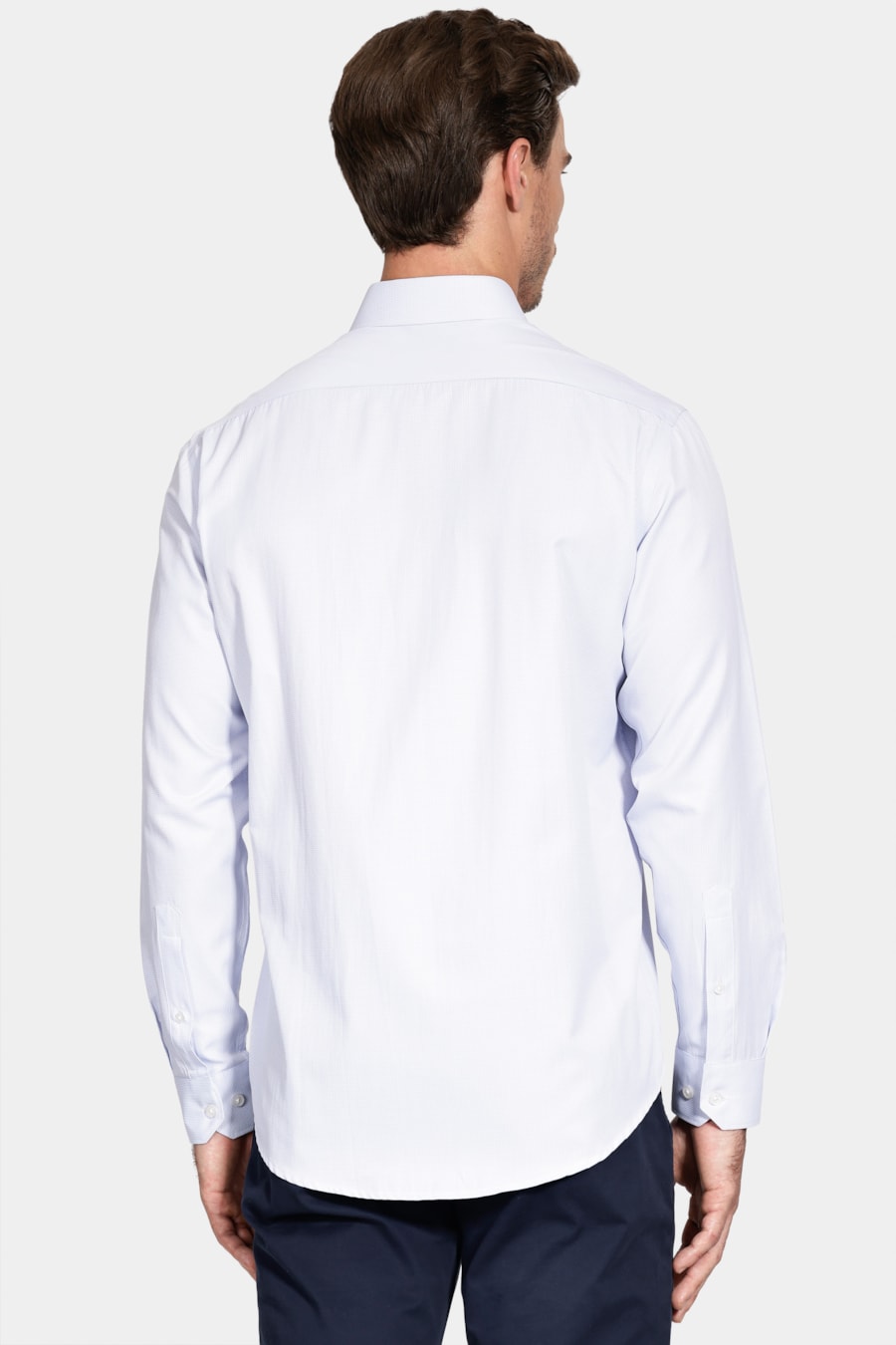 Camisa Manga Longa Regular Micro Xadrez Mix Branco C/Azul Claro — foto 4 de 6