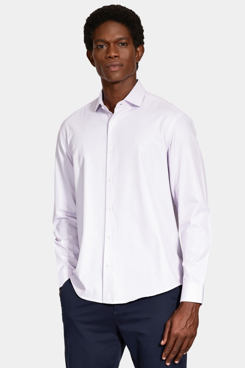 Camisa Manga Longa Regular Micro Xadrez Mix Branco C/Rosa