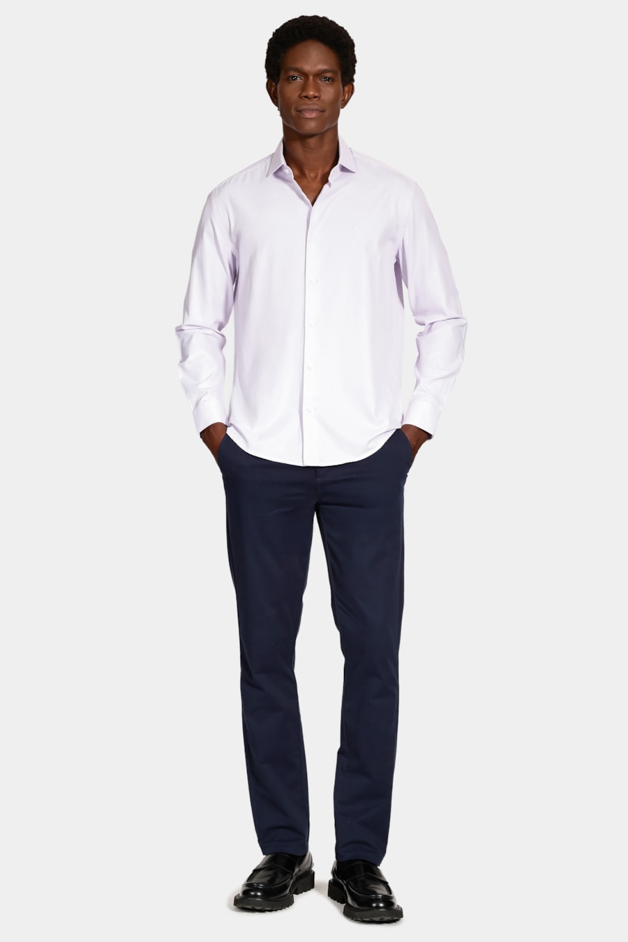 Camisa Manga Longa Regular Micro Xadrez Mix Branco C/Rosa — foto 2 de 6