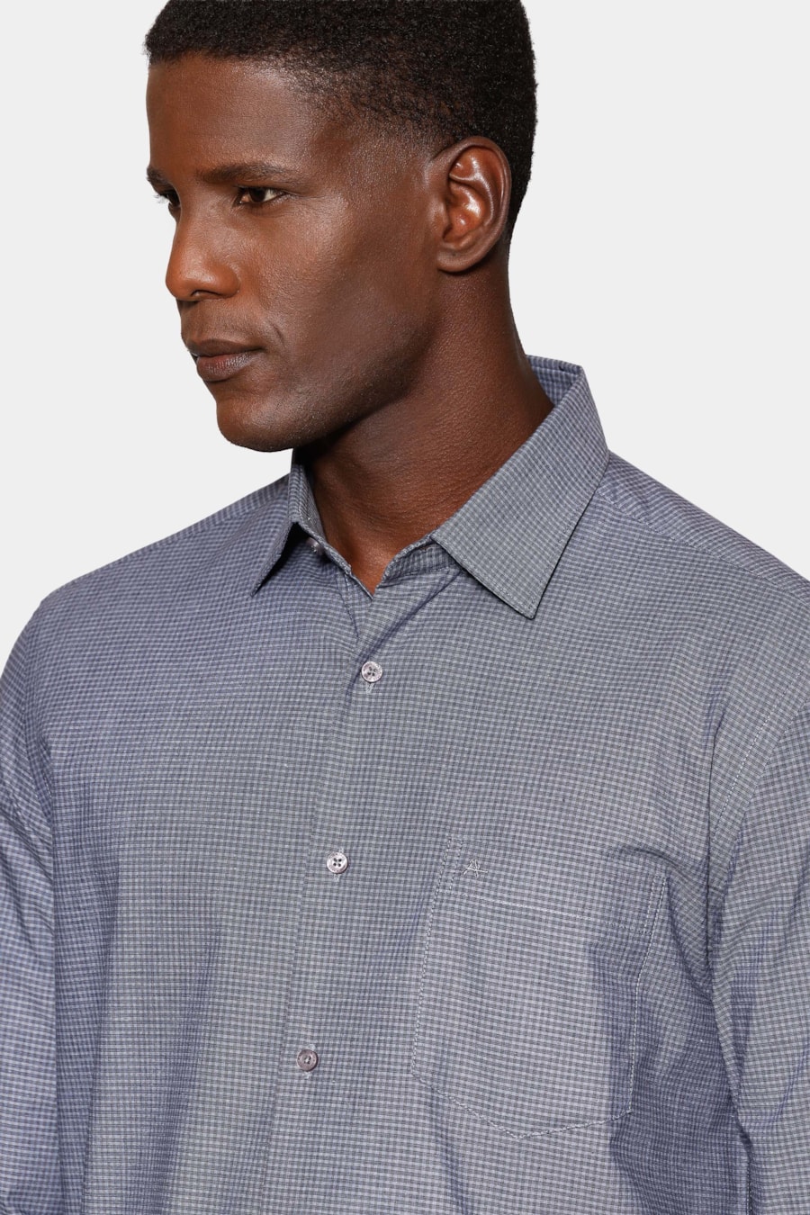 Camisa Manga Longa Regular Micro Xadrez St Bolso Azul C/ Marinho — foto 3 de 6