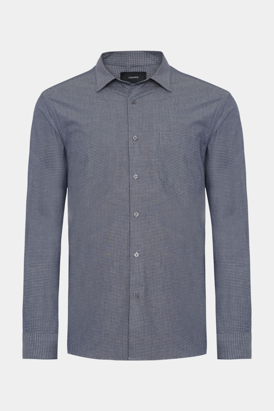 Camisa Manga Longa Regular Micro Xadrez St Bolso Azul C/ Marinho — foto 5 de 6