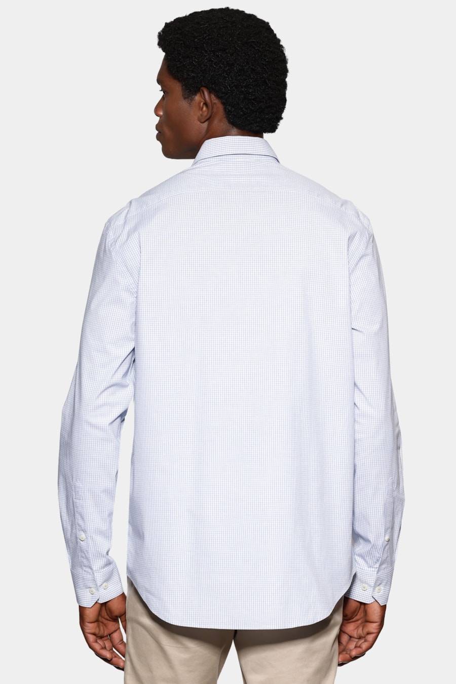 Camisa Manga Longa Regular Micro Xadrez St Bolso Branco C/Azul Medio — foto 4 de 6