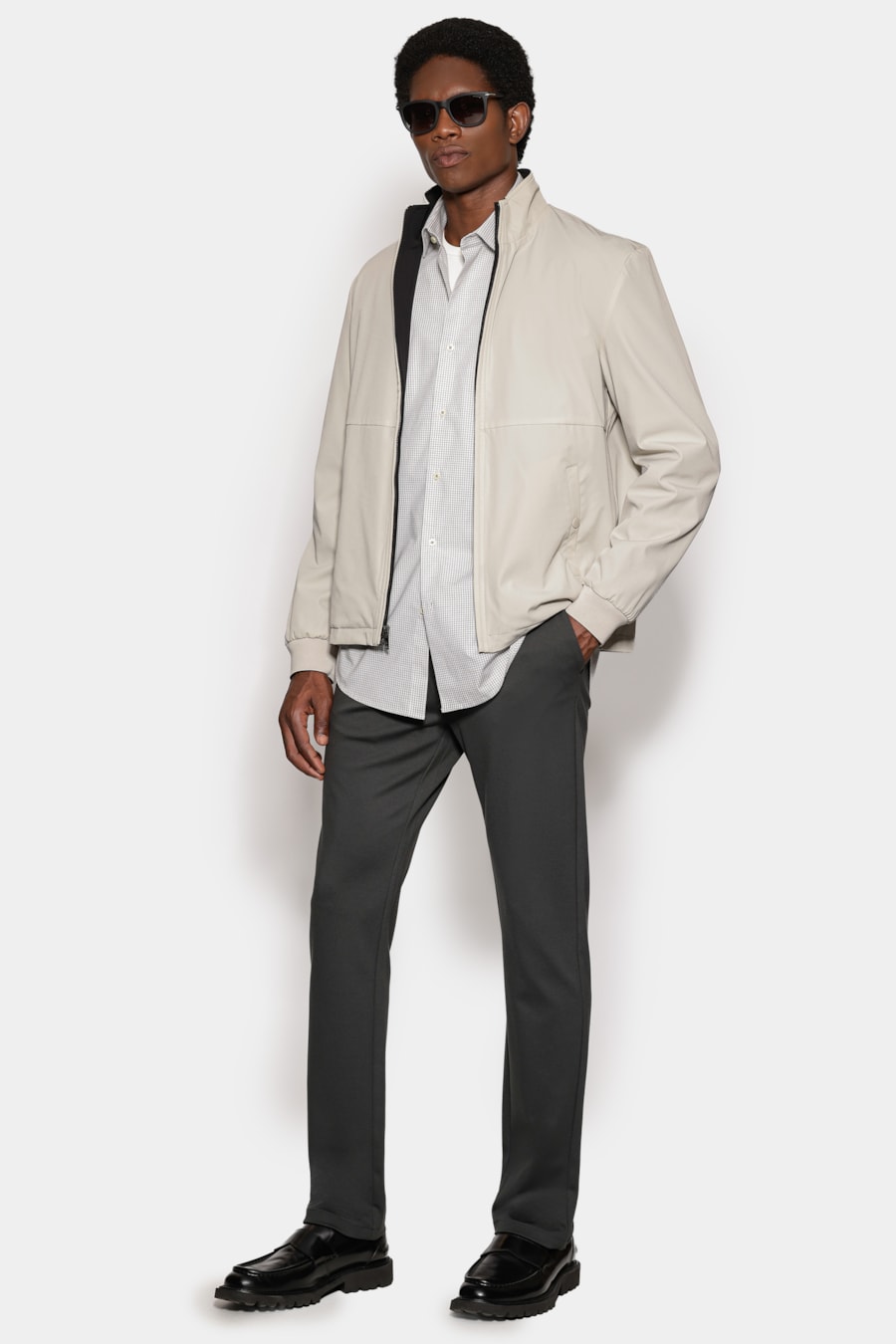 Camisa Manga Longa Regular Micro Xadrez St Bolso Branco C/ Verde Medio — foto 2 de 6
