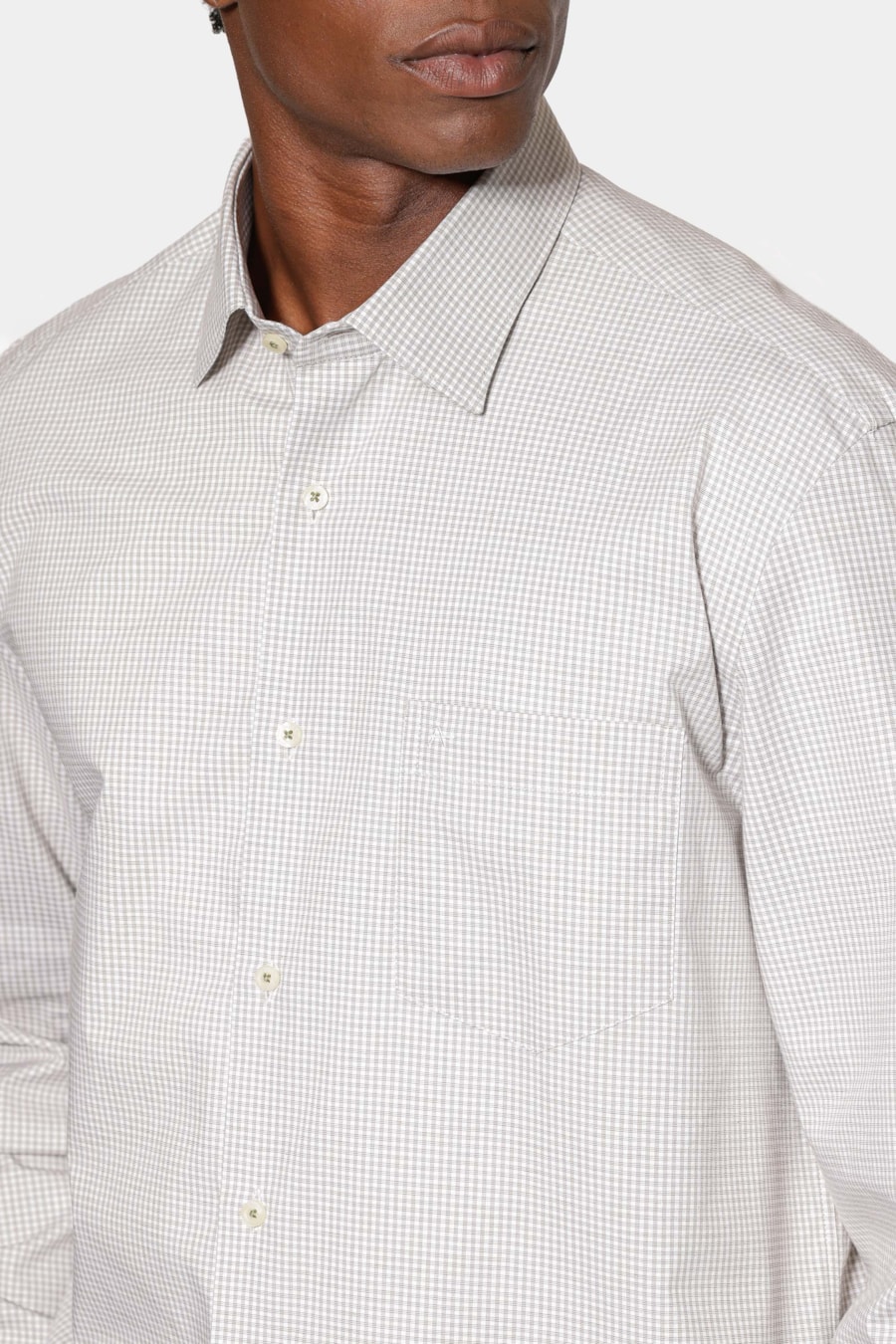 Camisa Manga Longa Regular Micro Xadrez St Bolso Branco C/ Verde Medio — foto 3 de 6