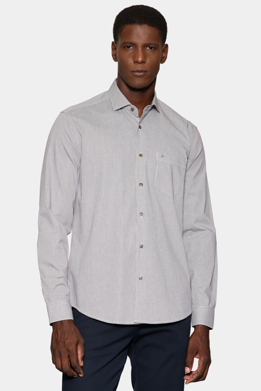 Camisa Manga Longa Regular Micro Xd 2 Cores Bolso Caqui C/Marinho — foto 1 de 6
