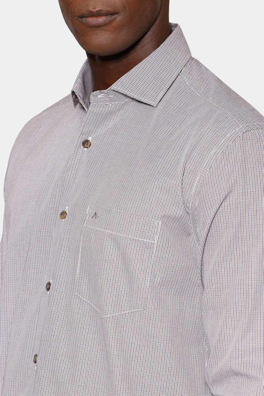 Camisa Manga Longa Regular Micro Xd 2 Cores Bolso Caqui C/Marinho — foto 3 de 6