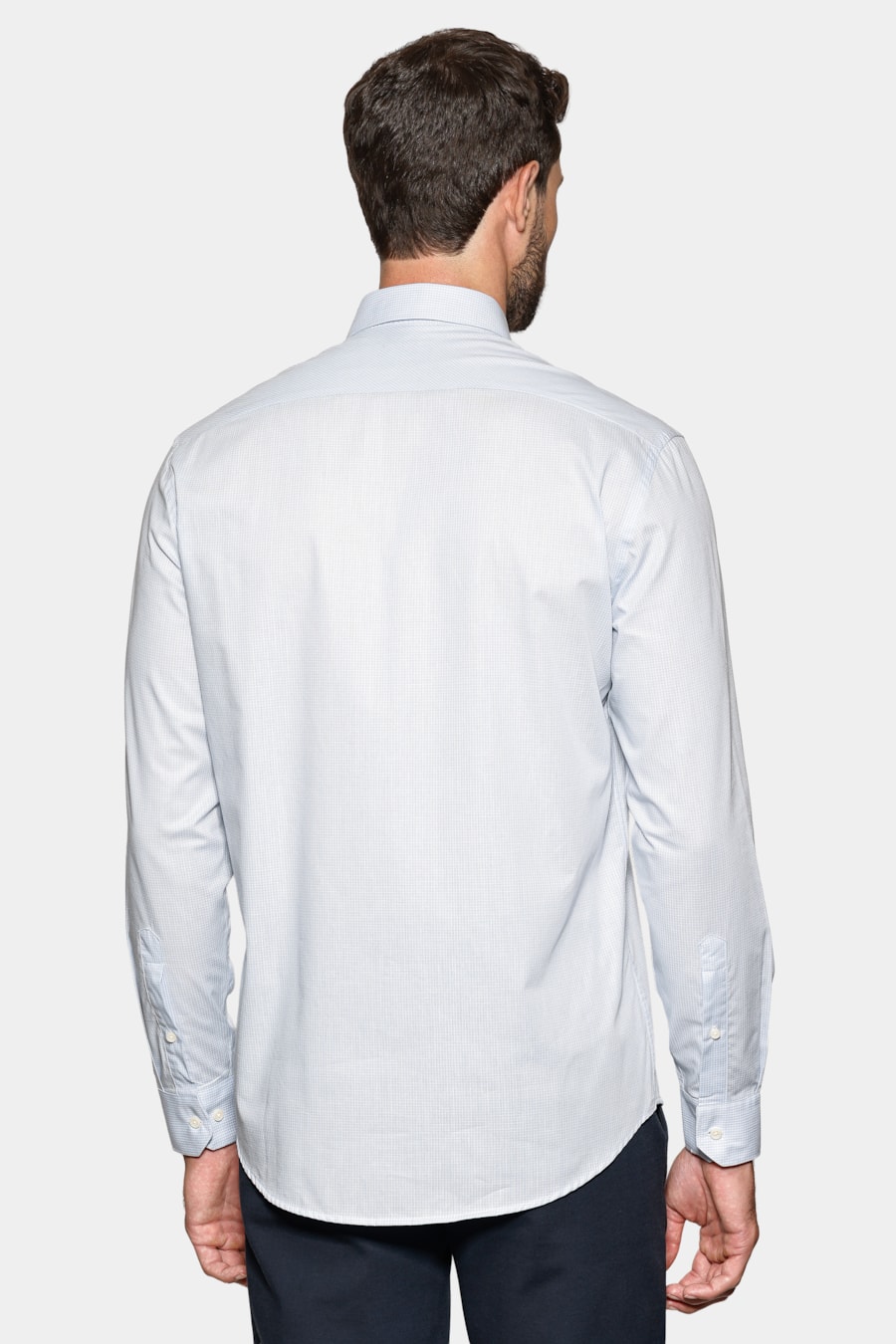 Camisa Manga Longa Regular Mini Xadrez Azul Claro C/Branco — foto 4 de 6