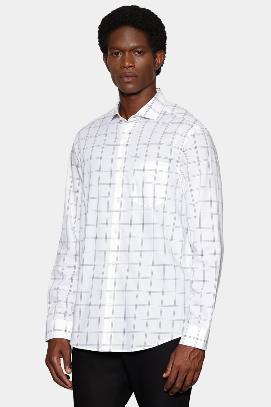Camisa Manga Longa Regular Mini Xadrez Bolso Branco C/Azul — foto 1 de 7