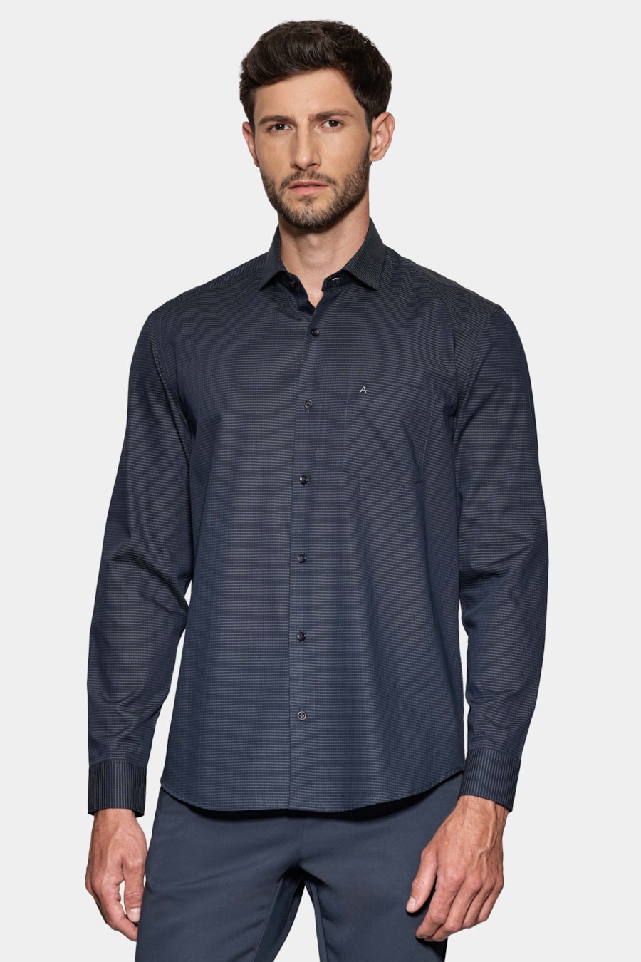 Camisa Manga Longa Regular Mini Xadrez Bolso Preto C/ Chumbo — foto 1 de 6