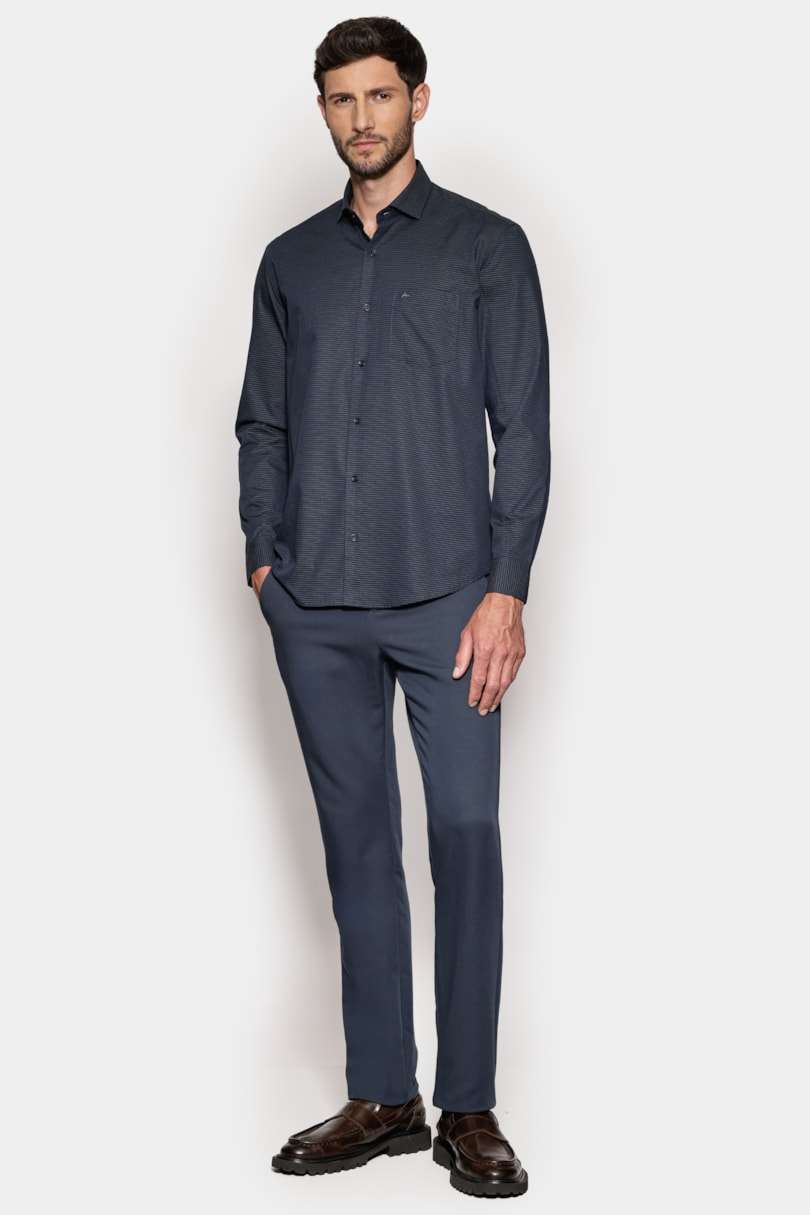 Camisa Manga Longa Regular Mini Xadrez Bolso Preto C/ Chumbo
