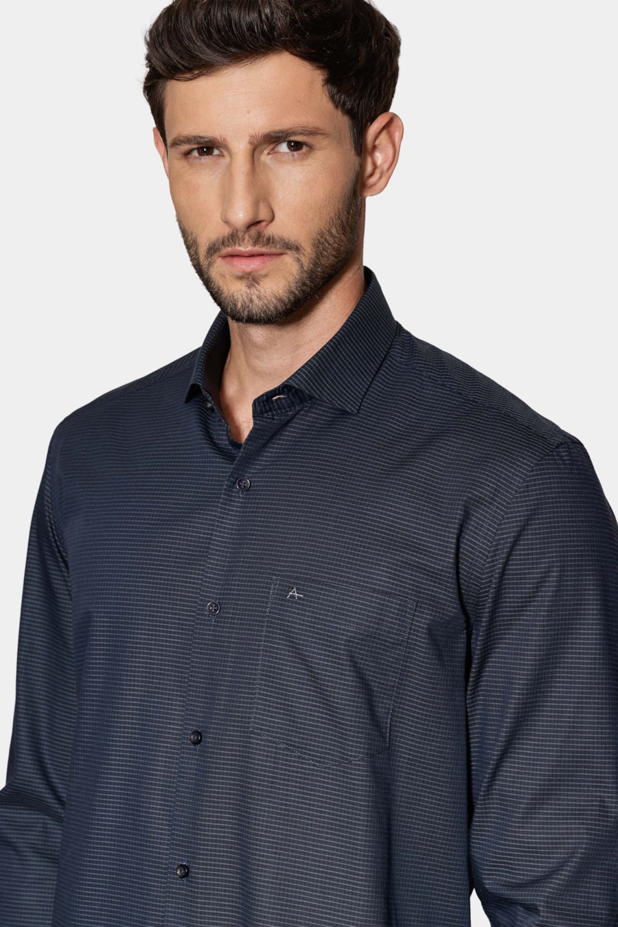 Camisa Manga Longa Regular Mini Xadrez Bolso Preto C/ Chumbo — foto 3 de 6
