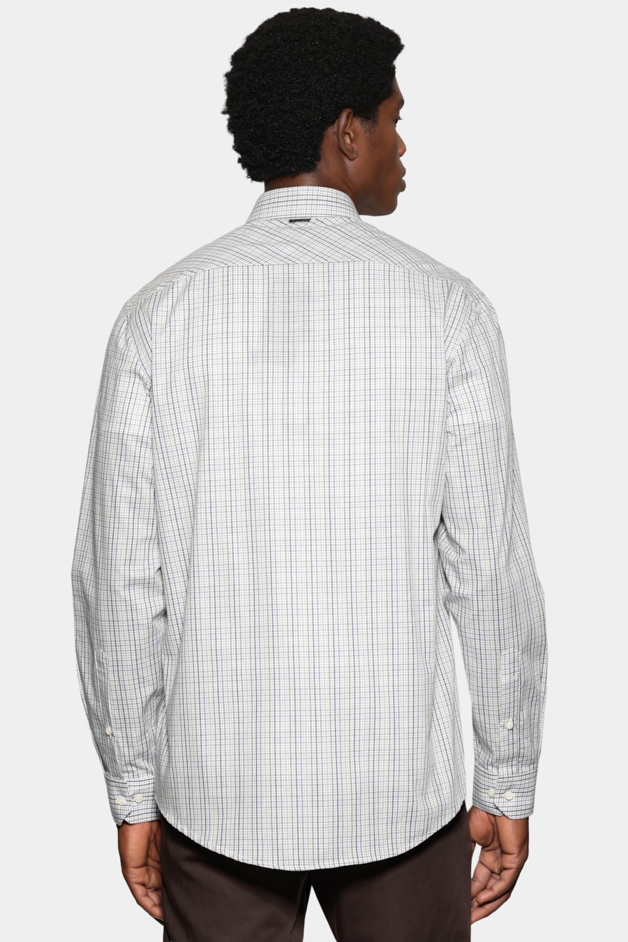 Camisa Manga Longa Regular Mini Xadrez Branco C/Azul — foto 4 de 6