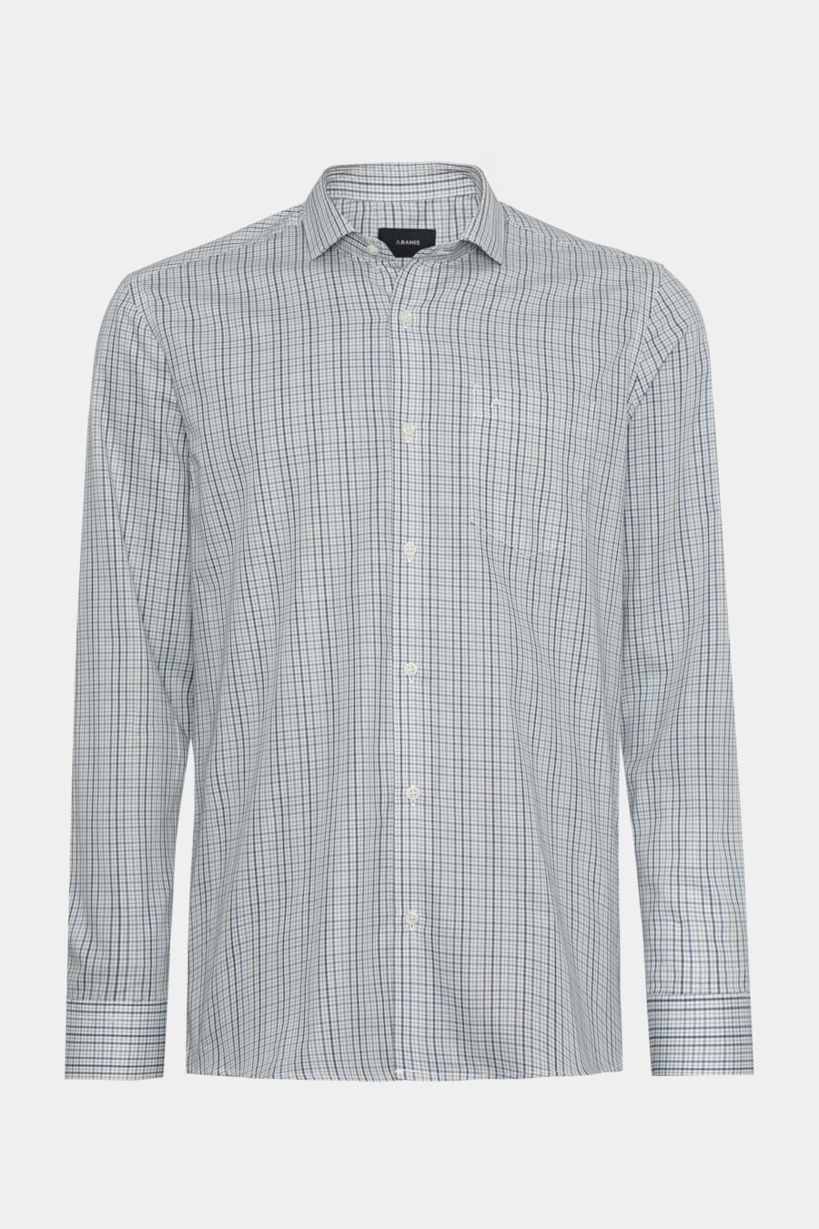 Camisa Manga Longa Regular Mini Xadrez Branco C/Azul — foto 5 de 6