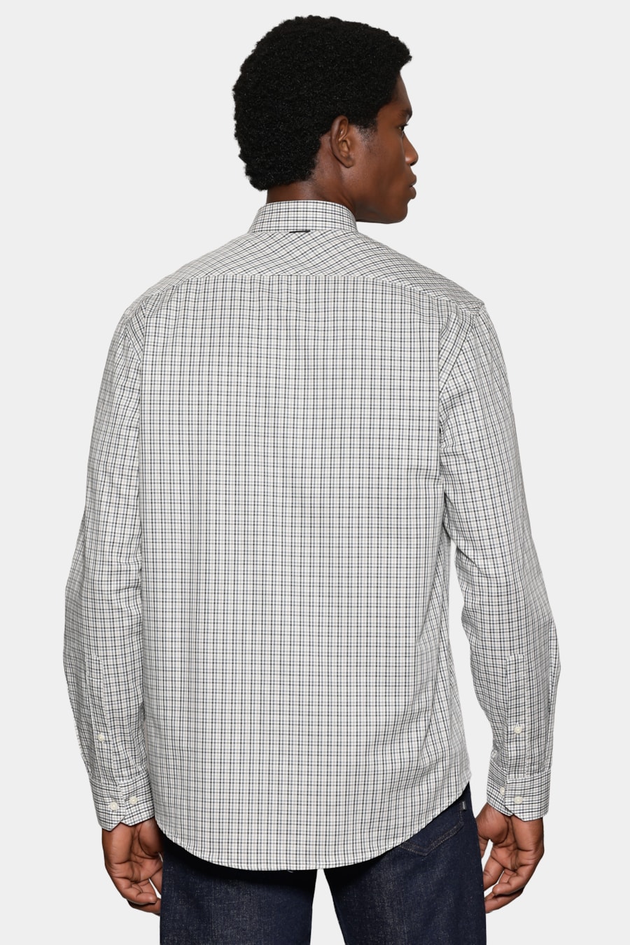 Camisa Manga Longa Regular Mini Xadrez Branco C/Cinza — foto 5 de 7