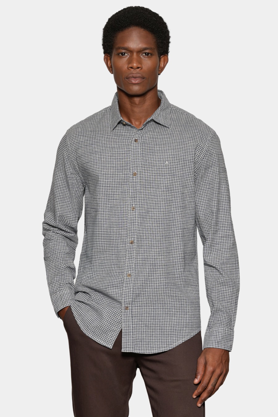Camisa Manga Longa Regular Mini Xadrez Mescla Azul/Cinza — foto 1 de 6